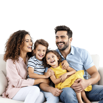 A family sitting on a couch with a child png