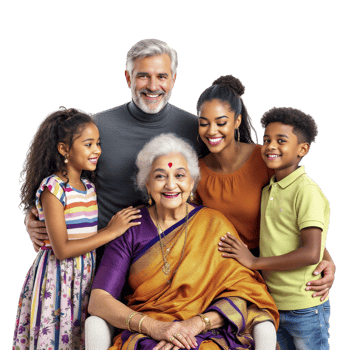 A family with an elderly woman and two children png