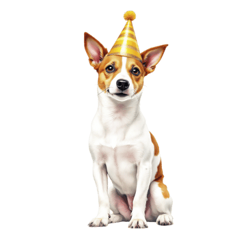 A dog wearing a party hat on a black background png