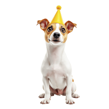 A dog wearing a party hat on a black background png