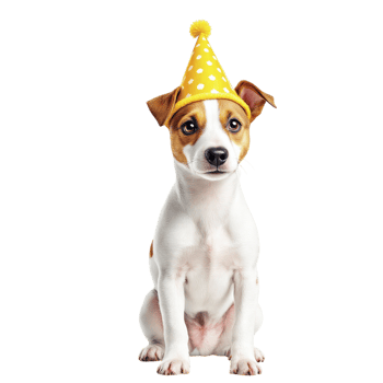 A dog wearing a party hat on a black background png