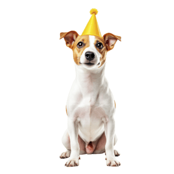 A dog wearing a party hat on a black background png