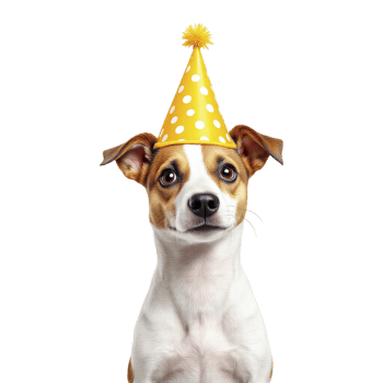 A dog wearing a party hat on a black background png