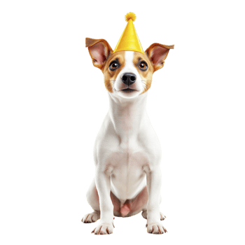 A dog wearing a party hat on a black background png
