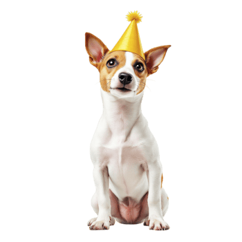A dog wearing a party hat on a black background png