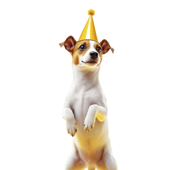 A dog wearing a party hat on its back png