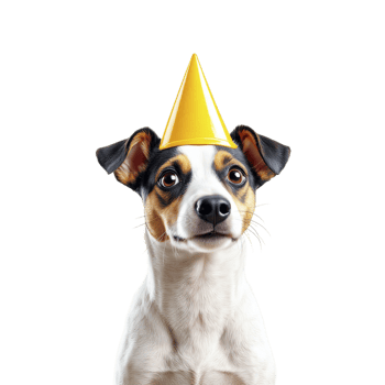 A dog wearing a party hat on a black background png