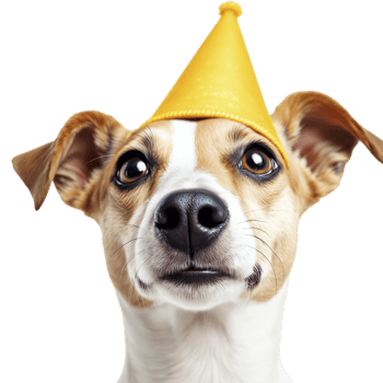 A dog wearing a party hat on a black background png