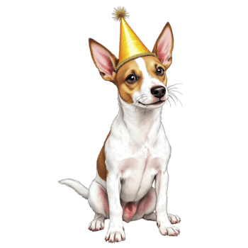 Jack russell terrier dog wearing a party hat png