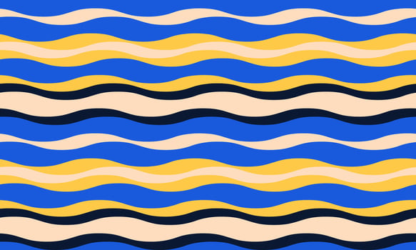 Vibrant wavy stripes in blue, yellow, and black create a cheerful, summery pattern. Perfect for textile designs, website backgrounds, or any project needing a playful, retro vibe. vector