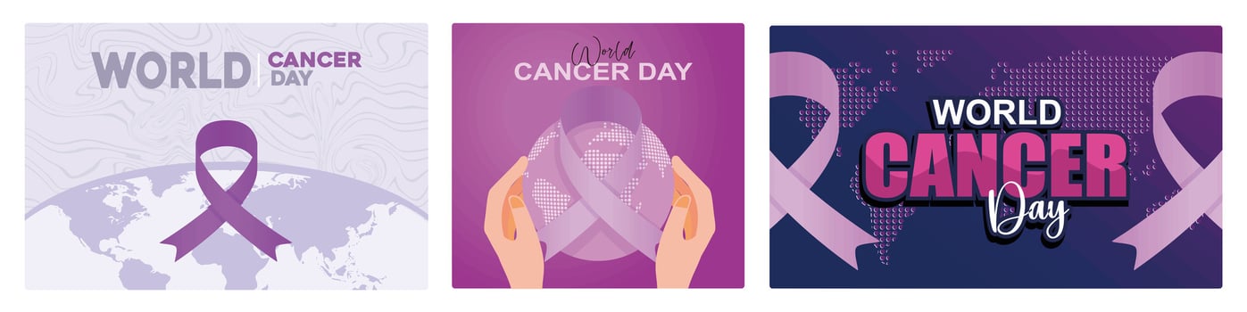 World Cancer Day with cancer awareness ribbon to raise awareness and support to fight cancer. vector