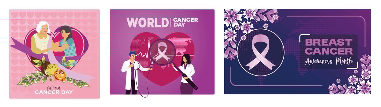 People celebrate Breast Cancer Awareness Day with doctors and pink ribbons. vector