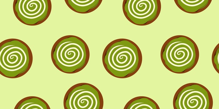 A green and brown spiral pattern on a yellow background vector