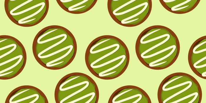 A pattern of green macha donuts vector