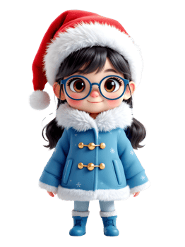A cartoon girl wearing glasses and a blue coat png