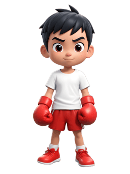 A cartoon boy wearing red boxing gloves png