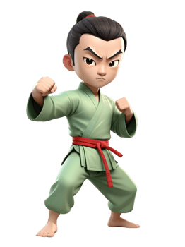 A cartoon character in a green karate outfit png