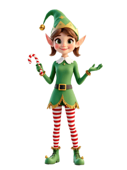 A cartoon elf with candy cane in her hand png