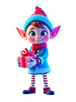 A cartoon elf holding a gift box png