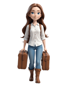 A cartoon woman with a suitcase png