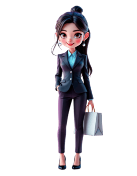 A cartoon woman in a business suit holding a shopping bag png