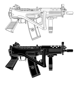 Black and white illustration of submachine gun vector