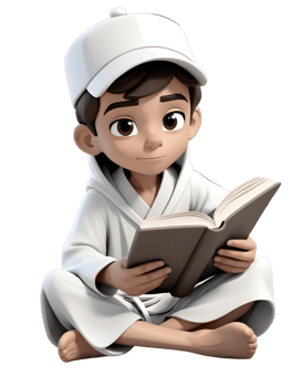 A cartoon boy in a white robe reading a book png