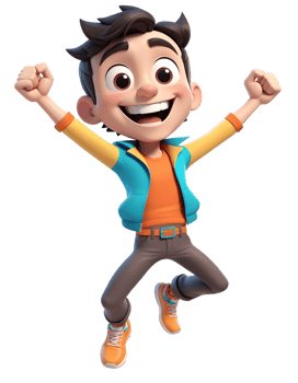 A cartoon boy jumping with his arms up png