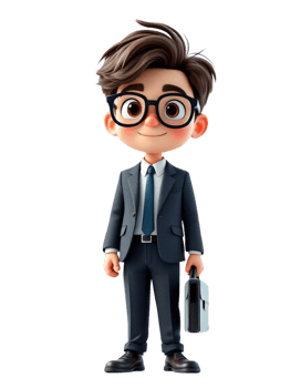 A cartoon character in a suit and glasses png