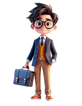 A cartoon boy in a suit and tie holding a briefcase png