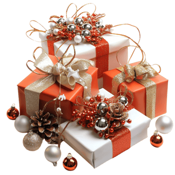 Stack of Christmas Gift Boxes with Red and White Wrapping on png