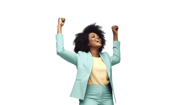 Happy Black Businesswoman Posing with Joy on Transparent Background png