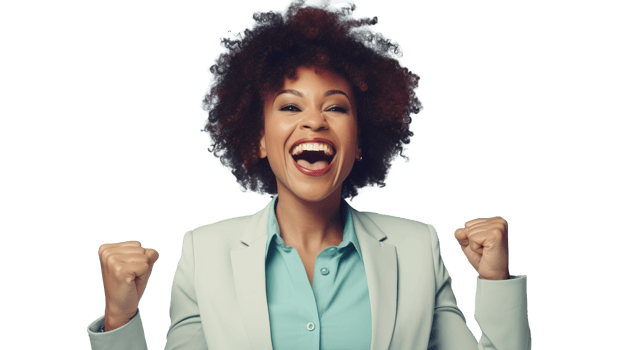Successful Black Businesswoman Cheering on Transparent Background png