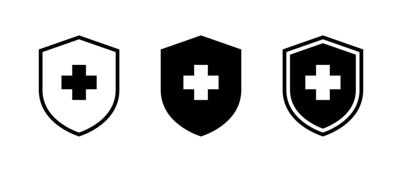 Medical, health shield icon set in generic style. Healthy badge sign symbol vector