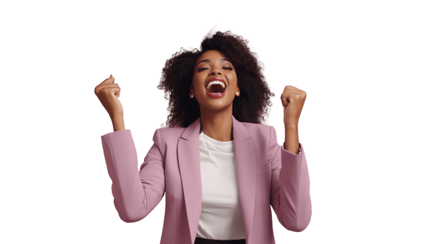 Successful Black Businesswoman Cheering on Isolated Transparent Background png