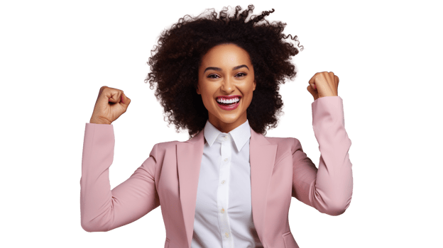 Excited Black Businesswoman Celebrating on Transparent Background png