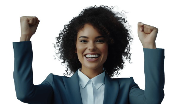 Cheering Black Businesswoman Posing on the Transparent png