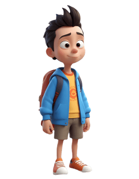 A cartoon boy in a blue jacket and orange shirt png