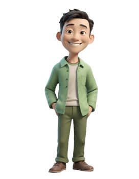 A cartoon boy in green shirt and pants png