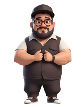 A cartoon man with a beard and glasses png