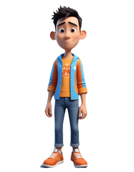 A cartoon boy in an orange shirt and blue jeans png