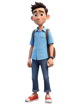 A cartoon boy in blue shirt and red shoes png
