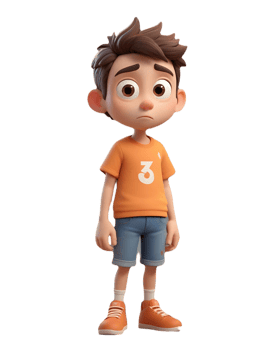 A cartoon boy in an orange shirt and shorts png