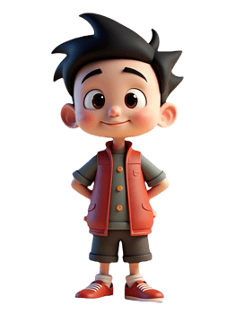 A cartoon boy in a red vest and shorts png