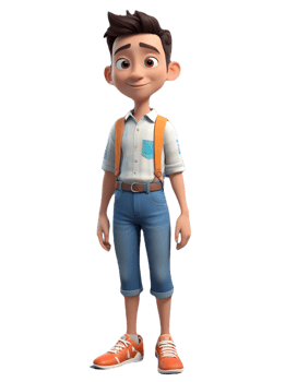 A cartoon boy wearing a white shirt and blue jeans png