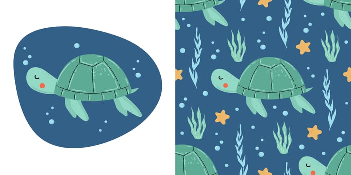 Seamless pattern with cute sea turtle vector