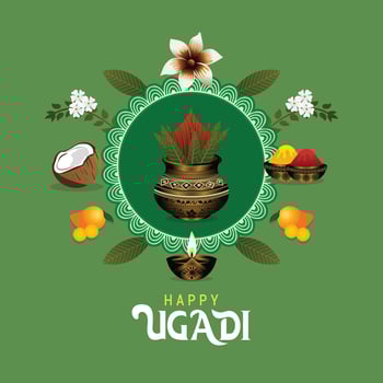 Happy Ugadi. Celebrate the New Year festival of Karnataka and Andhra Pradesh with this vibrant abstract banner. Joyous wishes for prosperity and happiness. vector