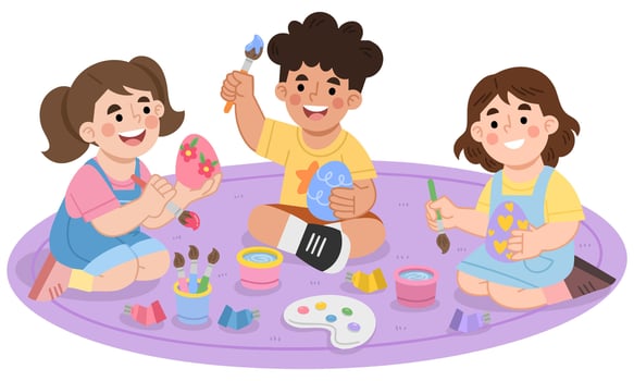 Illustration of Cheerful Children Painting Easter Eggs Together vector