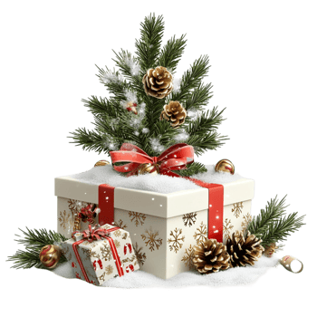 Christmas Tree with Gift Boxes and Pine Branches png