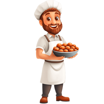 Chef holding a plate of delicious orange sweets in traditional attire png